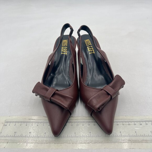miss left Brown Pointy Toe Bows Pumps Slip On Kitten Heel Slingback Sandals - Picture 3 of 8